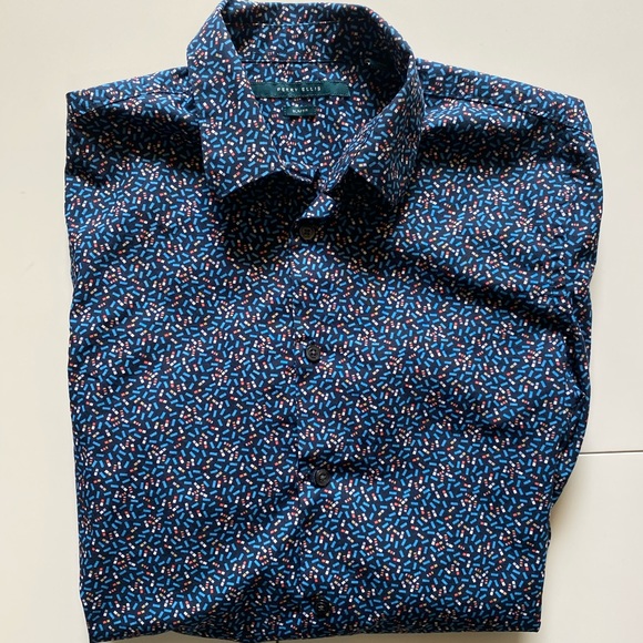 💯Perry Ellis Button Down long sleeve Shirt Blue - Picture 6 of 7
